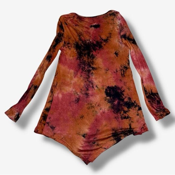 Boho DJT TIE DYE Pink/Orange HANKERCHIEF HEMLINE TUNIC Top Size Medium EUC - Picture 3 of 16
